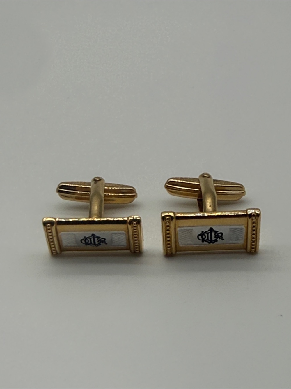 Vintage Christian Dior Cufflinks Gold Tone Rectangular Dior Monogram Chr. Dior